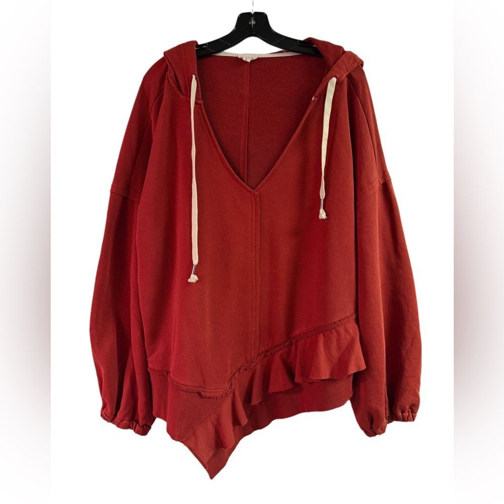 POL Rust Orange Oversized Asymmetrical Hem Hoodie Sweatshirt Size L